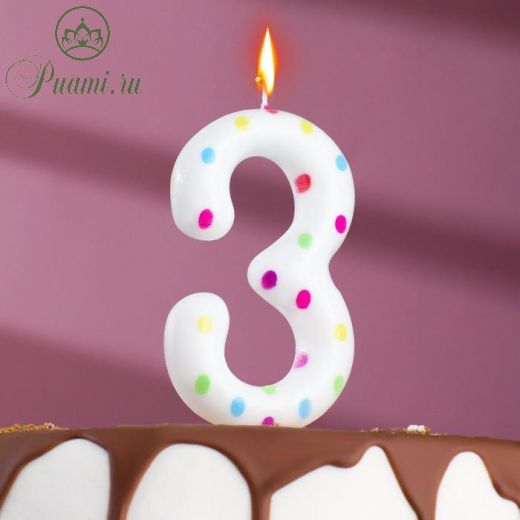 Свеча в торт на день рождения «Конфетти», цифра "3" , ГИГАНТ, 9 см
