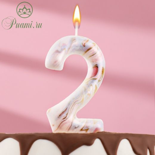 Свеча в торт "Белый мрамор", цифра "2", ГИГАНТ, 12,5 см