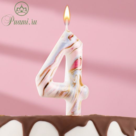 Свеча в торт "Белый мрамор", цифра "4", ГИГАНТ, 12,5 см