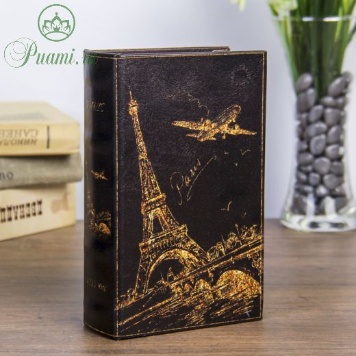 Сейф-книга дерево "Ночной Париж в золоте" кожзам 17х11х5 см