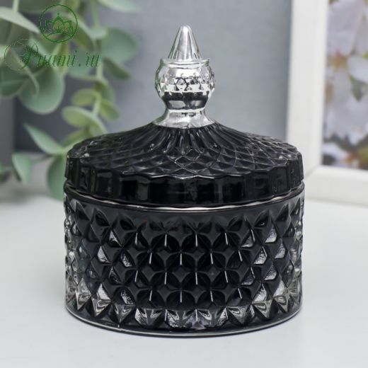 Шкатулка стекло "Ромбы и купол" чёрный с серебром 11х8,5х8,5 см