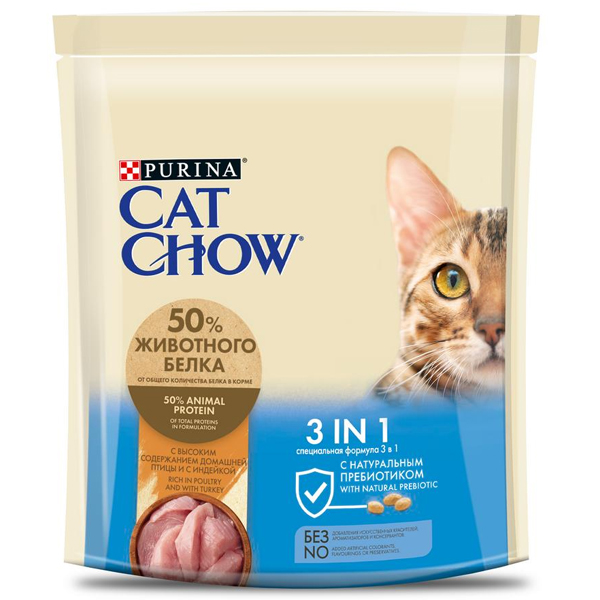 Сухой корм для кошек Purina Cat Chow 3 in 1 с домашней птицей и индейкой