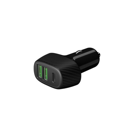 Автомобильная зарядка Deppa 42W, 2 USB QC 3.0, USB-C PD, карбон, черный