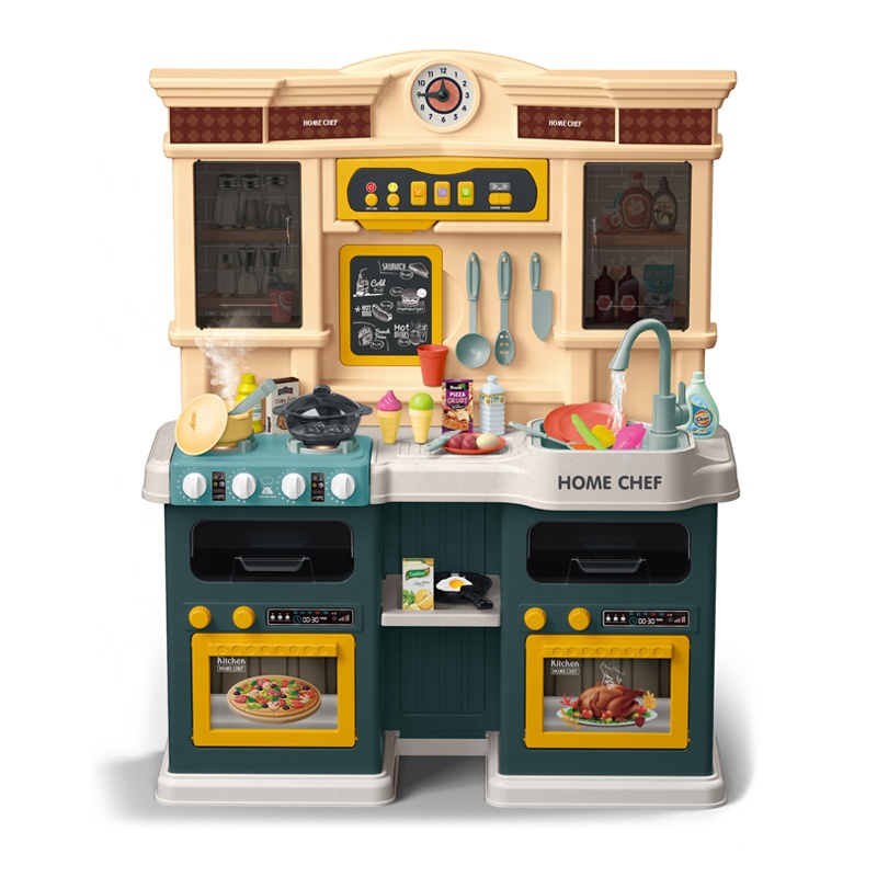 Детская игровая кухня с двумя духовками и буфетом с паром, водой, звуками, 73 аксессуара (922-136)