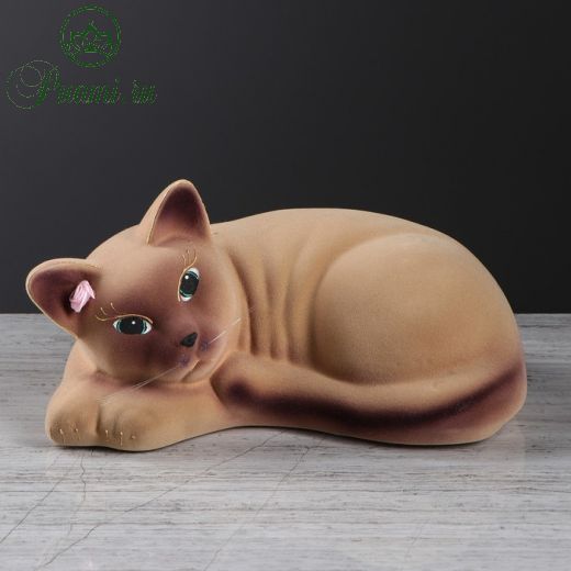 Копилка "Кошка Соня", покрытие флок, бежевая, 13 см
