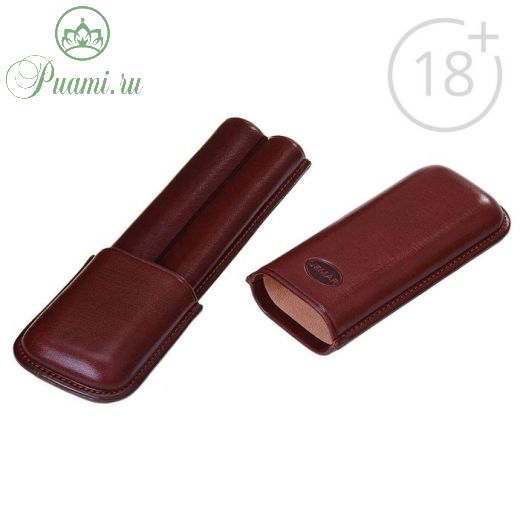 Портсигар кожаный темно-коричневого цвета для 2 сигар, d=1,8 см, 6 ? 3 ? 18 см