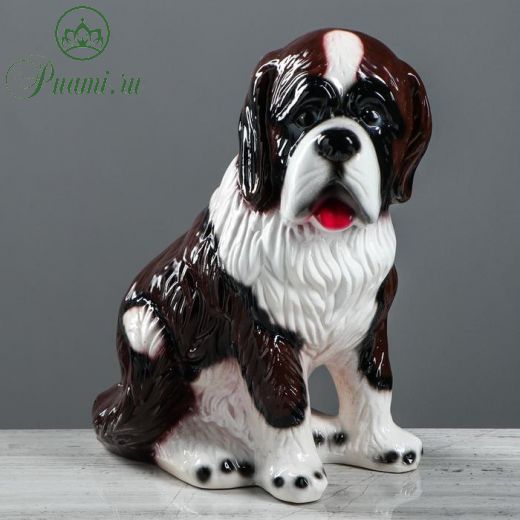 Копилка "Собака Бетховен", бело-коричневая, керамика, 33 см