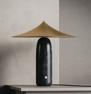 Настольная лампа Kine черный мрамор - латунный абажур