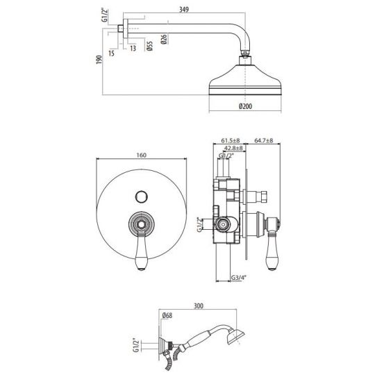 Встраиваемая душевая система с верхним и ручным душем Gattoni Orta 2790/PD ФОТО