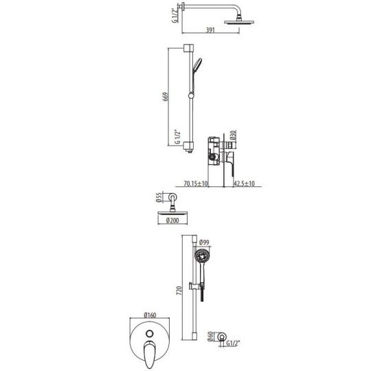 Душевая система с душевой стойкой, верхним и ручным душем Gattoni H2OMIX2000 KTH210/PD ФОТО
