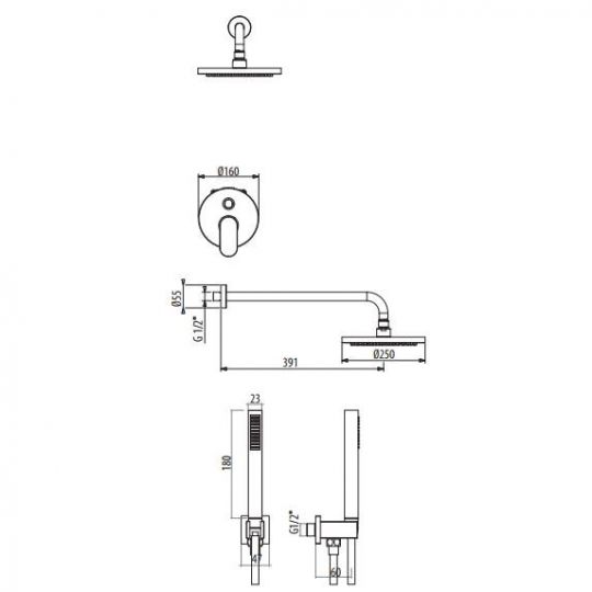 Встраиваемая душевая система с верхним и ручным душем Gattoni H2OMIX7000 KTH715/PD ФОТО