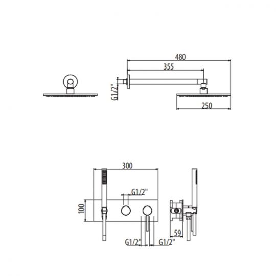 Встраиваемая душевая система с верхним и ручным душем Gattoni Circle Two 9170/PD схема 2