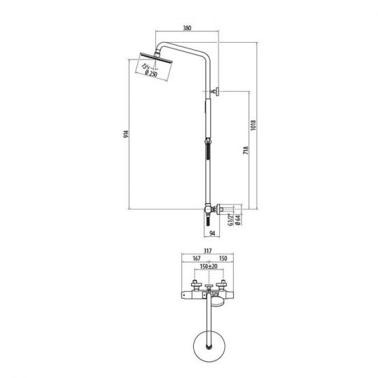 Душевая система с термостатическим смесителем, верхним и ручным душем Gattoni Circle Two KIT/TS60 схема 2