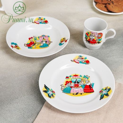Набор посуды «Кошкин дом», 3 предмета: тарелка мелкая d=20 см, тарелка глубокая d=20 см, кружка 210 мл