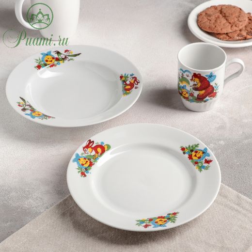 Набор посуды «Весёлый Колобок», 3 предмета: тарелка d=20 см, миска d=20 см, кружка 210 мл