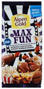 Шоколад ALPEN GOLD MaxFun 150/160г Молочный кола/попкорн/взрывная карамель