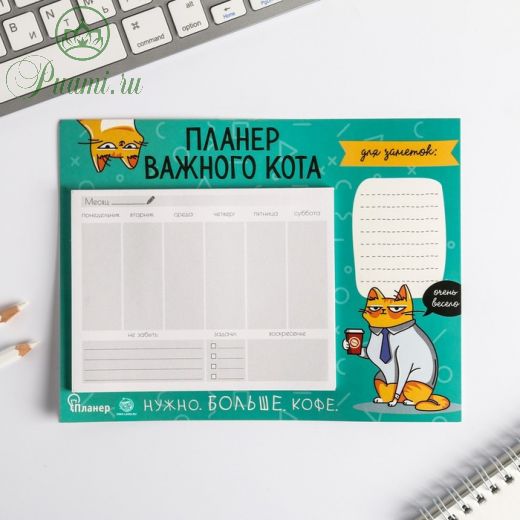Планер на магнитах с отрывными листами "Планер важного кота", 50 л., 15 х 20 см (размер части для заполнения 10 х 13 см)