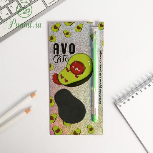 Блок с липким краем Avo cato , + ручка, чёрные листы