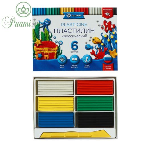 Пластилин GLOBUS «Классический», 6 цветов, 120 г, рекомендован педагогами