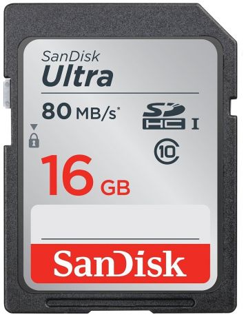 Карта памяти SanDisk Ultra SDHC Class 10 UHS-I 80MB/s 16 GB, чтение: 80 MB/s