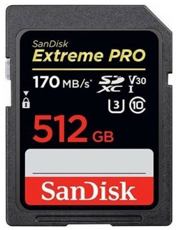 Карта памяти SanDisk SDXC Extreme Pro Class 10 UHS-I U3 (170/90MB/s) 512GB