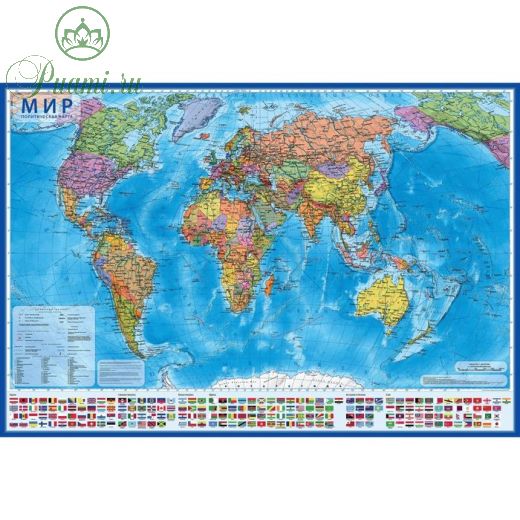 Интерактивная географическая карта мира политическая, 101 х 66 см, 1:32 М