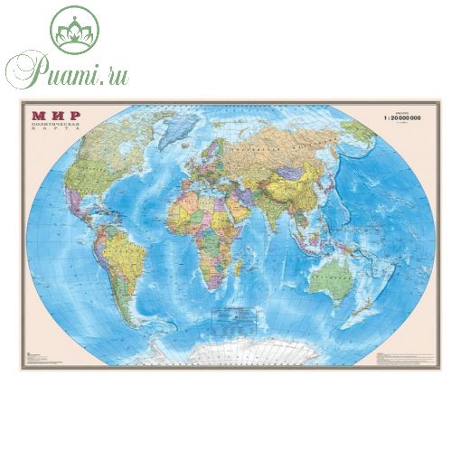 Интерактивная карта мира, политическая, 90 х 57 см, 1:40М, с флагами