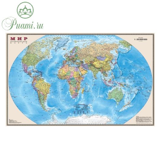 Карта мира политическая, 90 х 58 см, 1:35М, в пластиковом тубусе