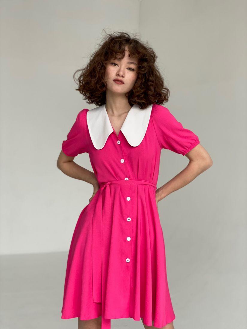 6367 Платье с акцентным воротником розовое