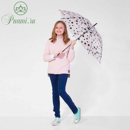 Зонт детский «Горохи», полуавтоматический, r=45см, цвет прозрачный/чёрный