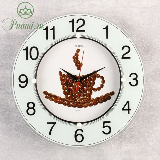Часы стеклянные "Чашка из кофейных зерен", цифры на кольце, 32х32 см микс