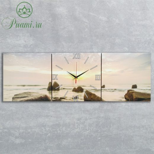 Часы настенные, модульные, серия: Море, "Закат на море", 35х110  см, микс