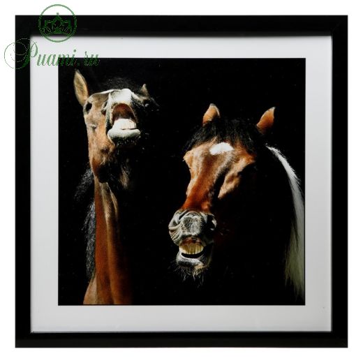 Картина стекло пэт "Гнедые кони" 50х50(54х54) см