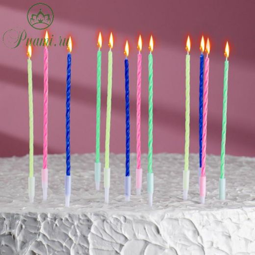 Свечи для торта коктейльные с подставками, 12 см, набор 12 шт