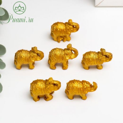 Нэцке полистоун "Золотые слоны" набор 6 шт 3х3,5х1,7 см