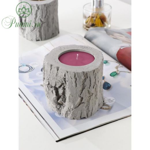 Свеча фигурная ароматическая в бетоне "Пенёк", 10,5х8,5 см, сиреневый, сосна и лаванда