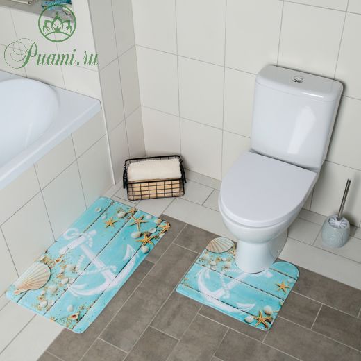 Набор ковриков для ванны и туалета Доляна «Якорь», 2 шт: 40?45, 45?75 см