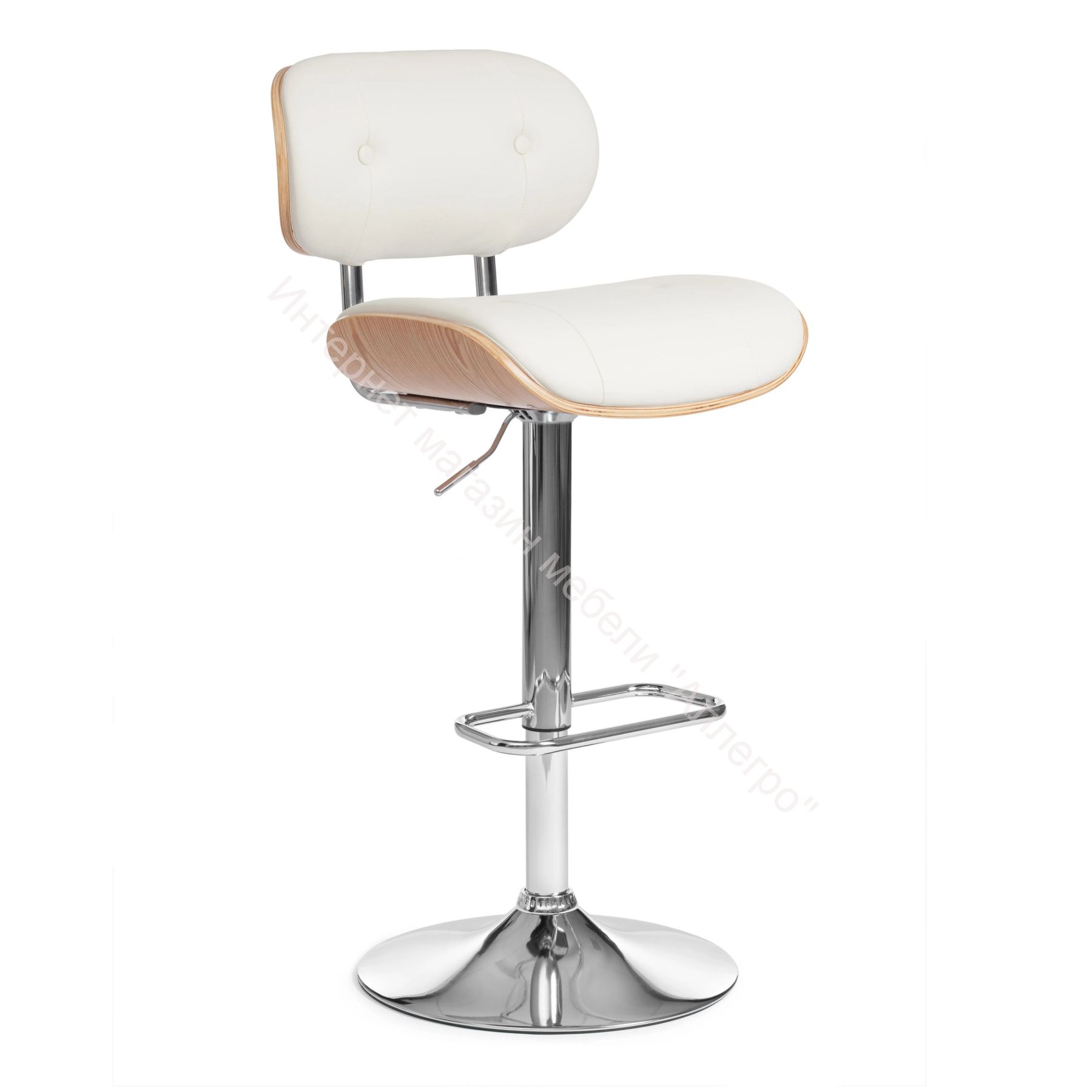 Барный стул DRAKAR (mod.4050) металл/дерево/экокожа, белый/натуральный/хром