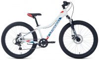 Подростковый горный (MTB) велосипед FORWARD TWISTER 24 2.0 D (24" 7 ск. рост. 12") 2022, белый/красный