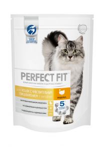 Корм сухой для взрослых кошек PERFECT FIT с индейкой, с чувствительным пищеварением, 1