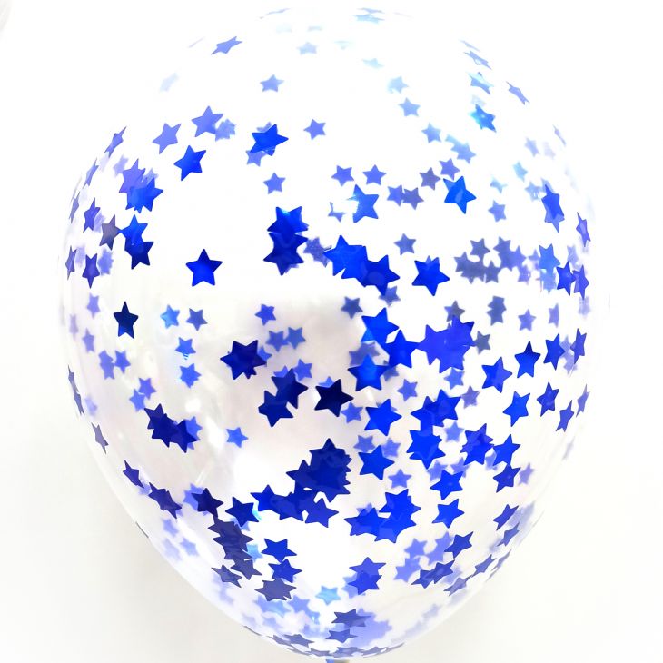 Шар (12''/30 см) с конфетти синий звезды
