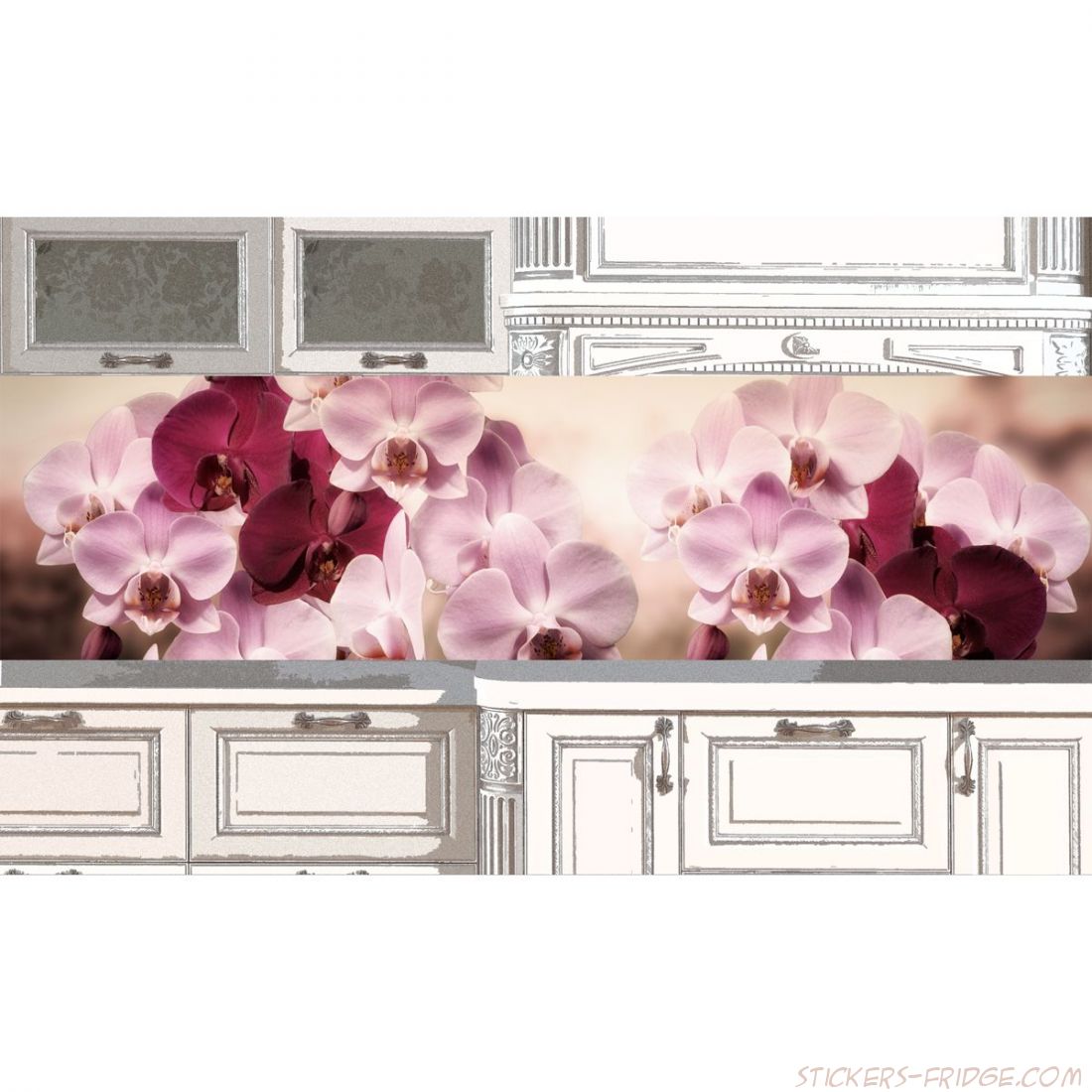 Наклейка на фартук кухни - Картинка с орхидеями