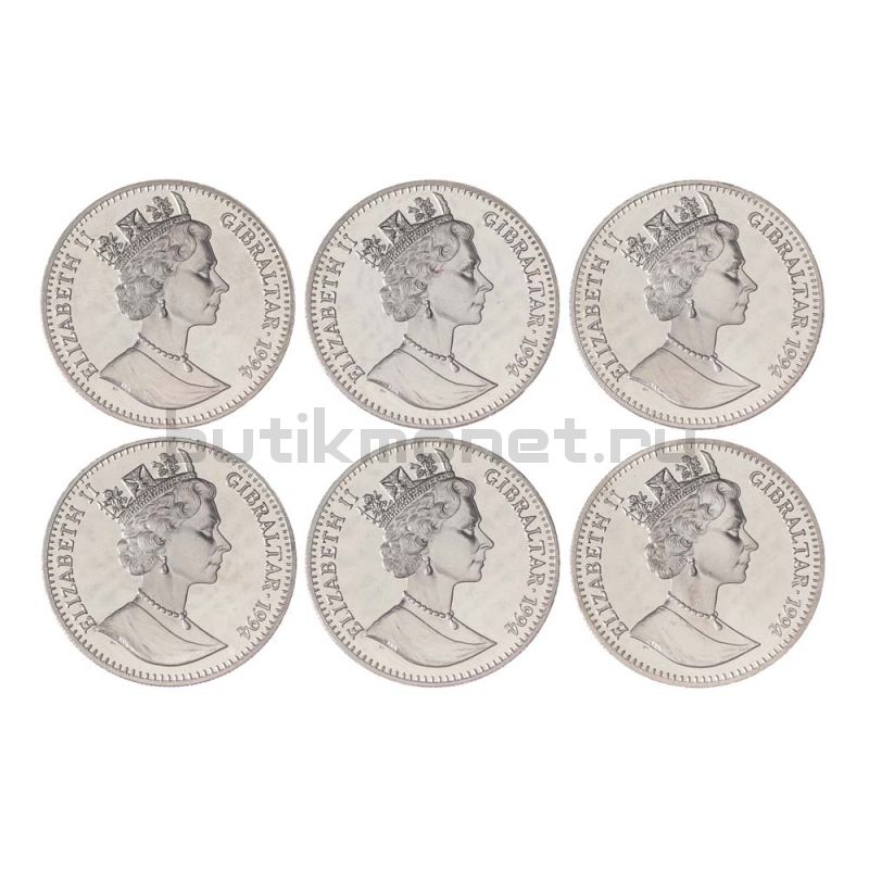 Набор монет 1 крона 1994 Гибралтар Чемпионат мира по футболу 1994 (6 штук)