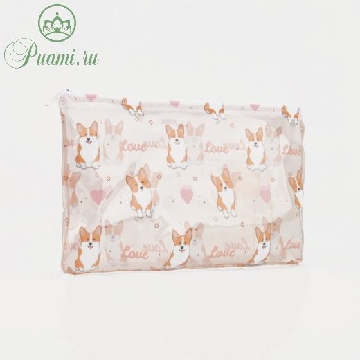 Косметичка ПВХ Корги, 20,5*0,5*12см, отд на молнии, бежевый