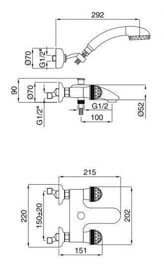 Смеситель для ванны двухвентильный Migliore Axo Swarovski ML.AXO-602F схема 5