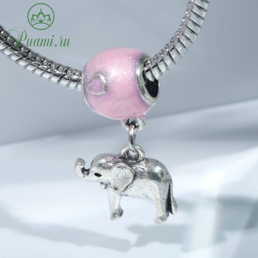 Талисман "Слоник на шаре", цвет розовый в серебре