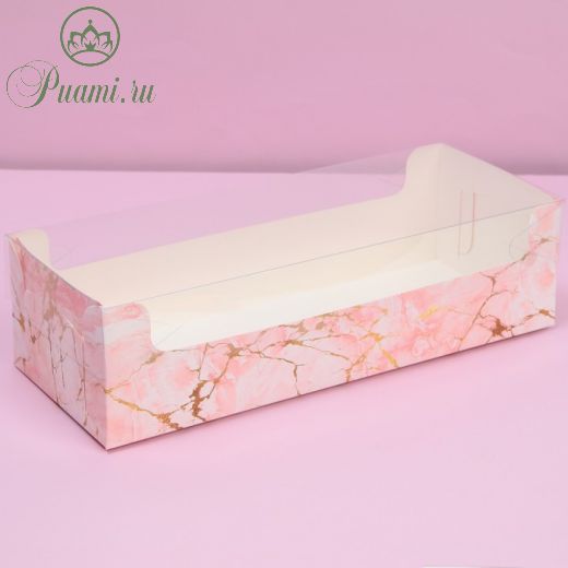 Коробка для кондитерских изделий с PVC крышкой «Розовый мрамор», 30 х 8 х 11 см