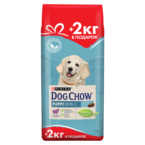 Сухой корм Dog Chow для всех щенков, с ягненком 12 кг + 2 кг в подарок