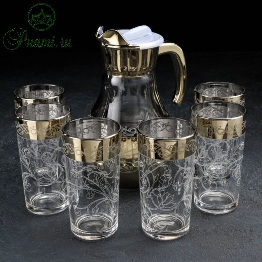 Набор питьевой «Флора», 7 предметов: кувшин 1 л, стакан 230 мл, с гравировкой и напылением, 6 шт