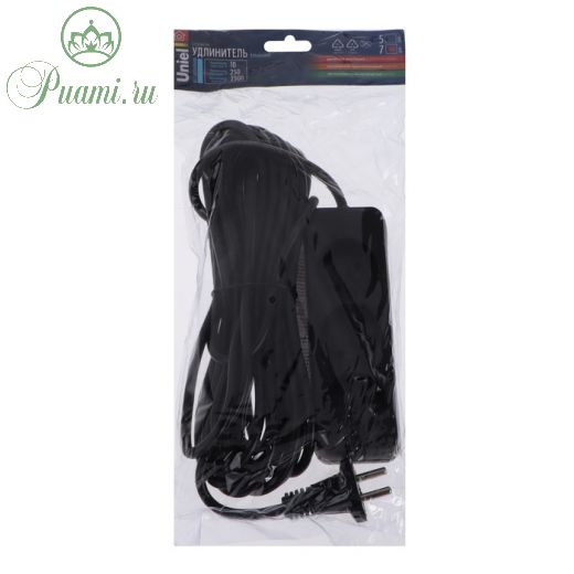 Удлинитель Uniel Standart, 3 розетки, 7 м, 10 А, 2500 Вт, без з/к, черный